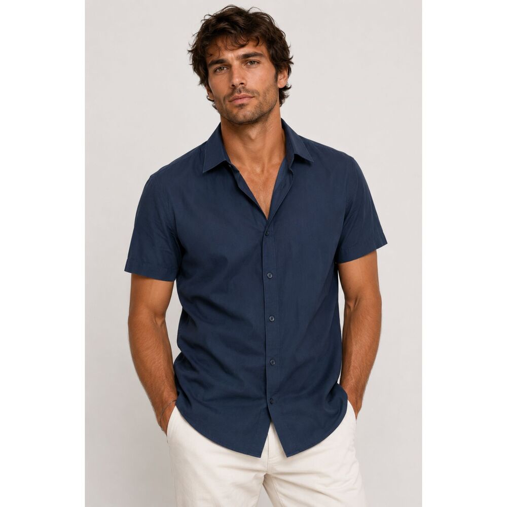 BEN SHERMAN Signature Short Sleeve Button Down Blue Large